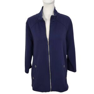 D&Co. Navy Zip-Up Jacket Size Medium Blue Knit Jacket with Zip Front